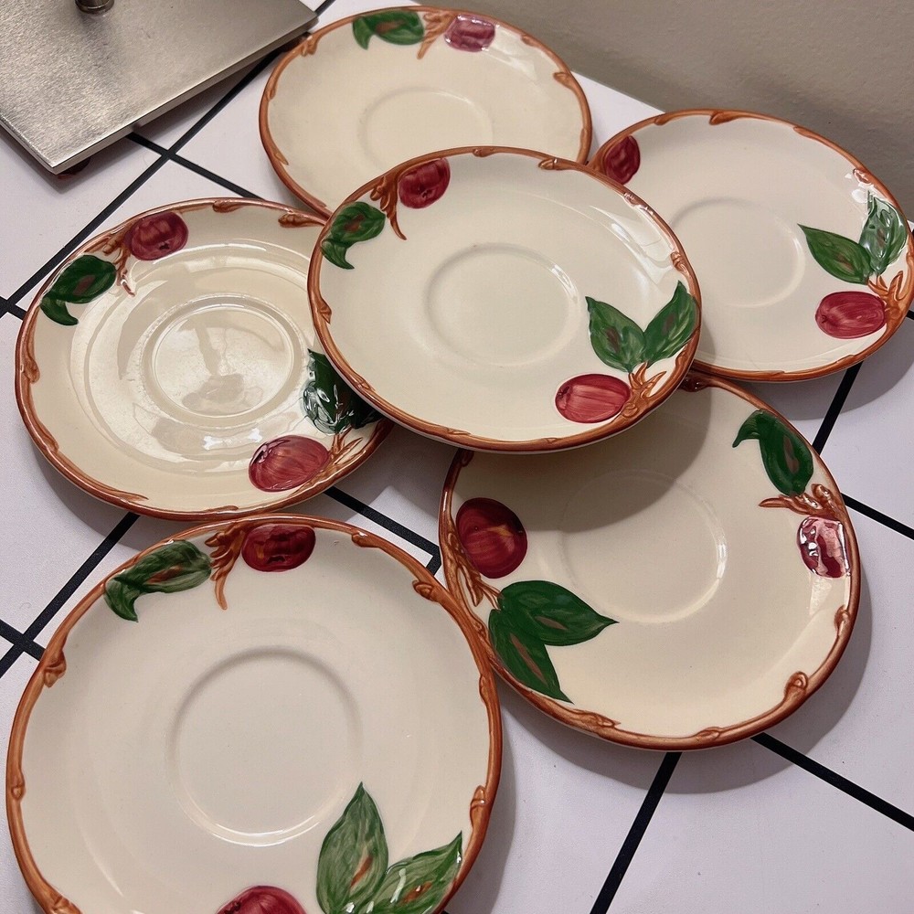 Lot of 6 Vintage Franciscan "Apple" Pattern Ceramic Saucers California USA - Picture 2 of 12